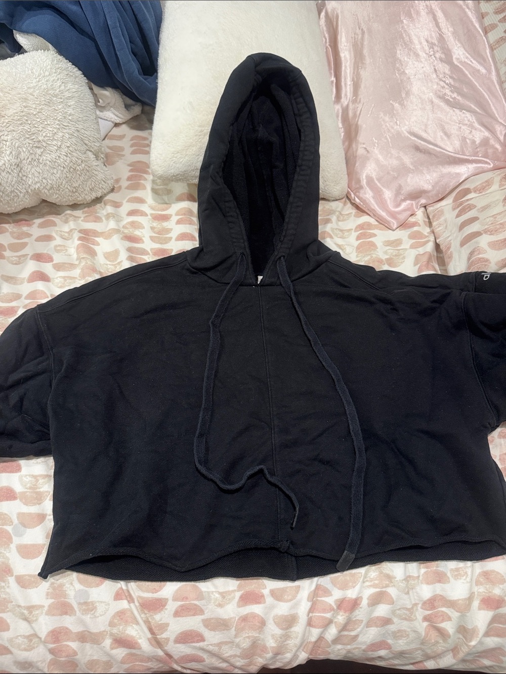 Alo Black Raw Hem Cropped Hoodie